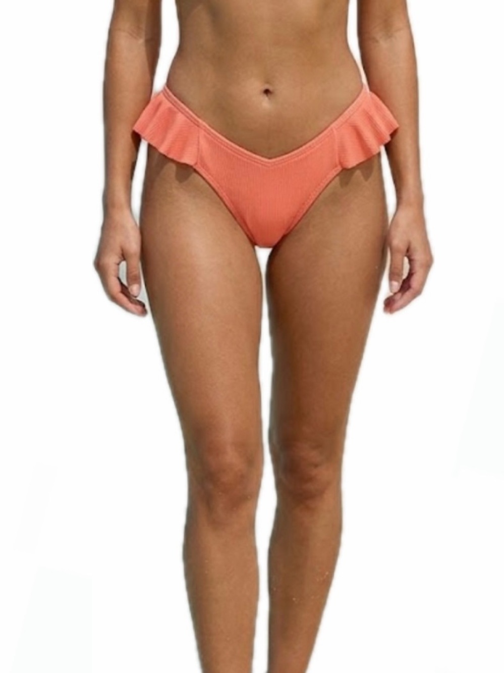 RAISINS WOMEN L ORANGE RUFFLE SIDE CHEEKY BIKINI BOTTOM TEXTURED NWT
